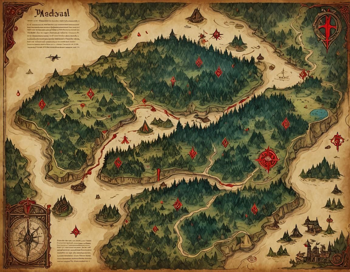 Fantasy Forest Map with Glowing Glyphs