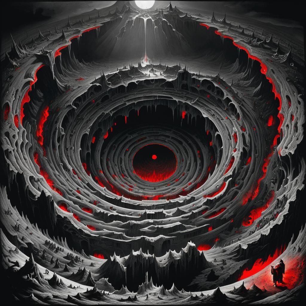 Dante's Nine Circles of Hell: Panoramic Aerial View