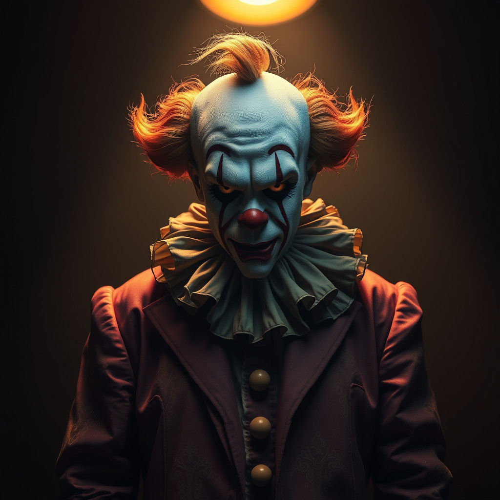 A Forlorn Clown in Moody, Hyperrealistic Style