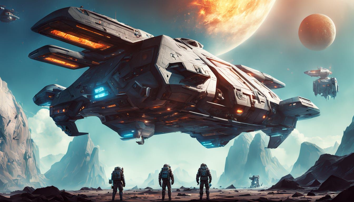 Epic Sci-Fi Combat Spaceship, Futuristic Digital Painting