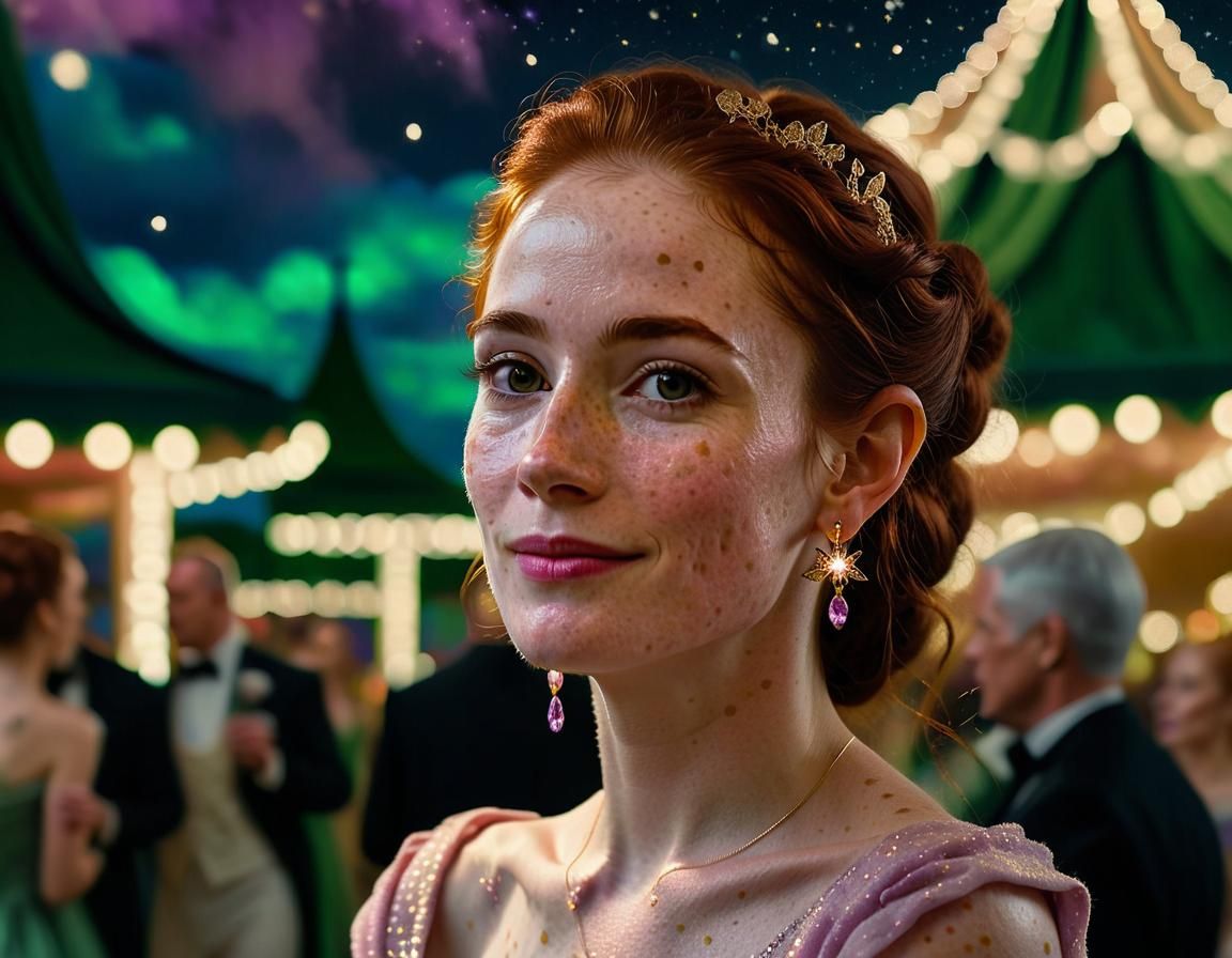 Ethereal Elf in Ballroom, Chiaroscuro Oil Painting