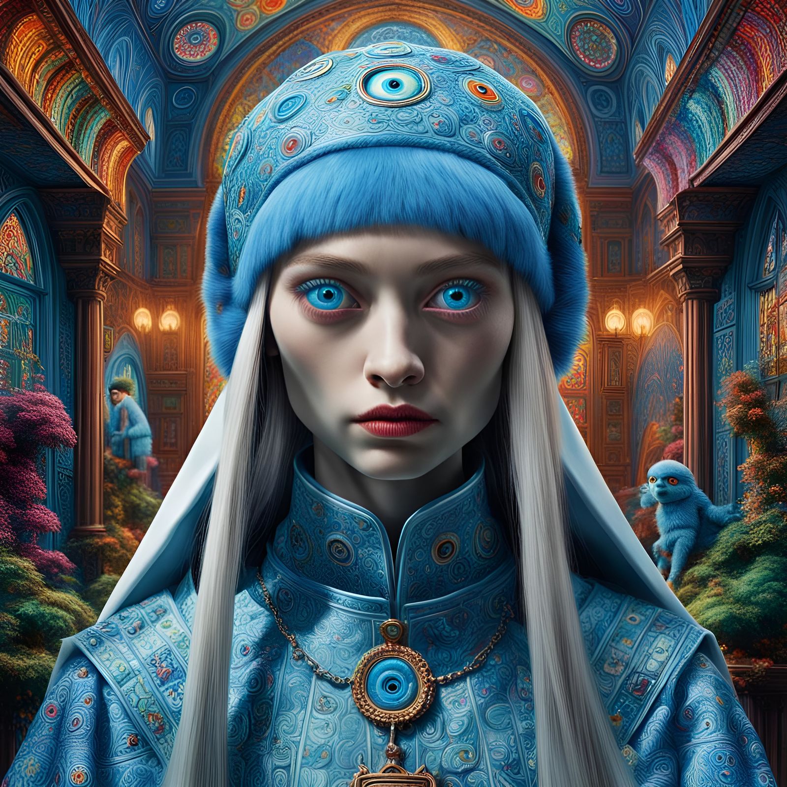 Psychedelic Muppet Nun Portrait in Pre-Raphaelite Style