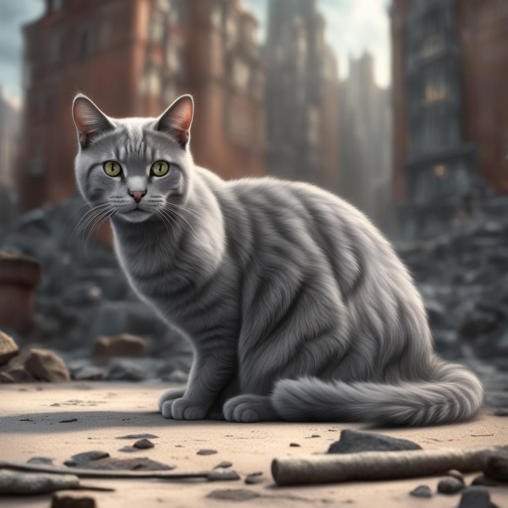 Gray Cat with Piercing Green Eyes