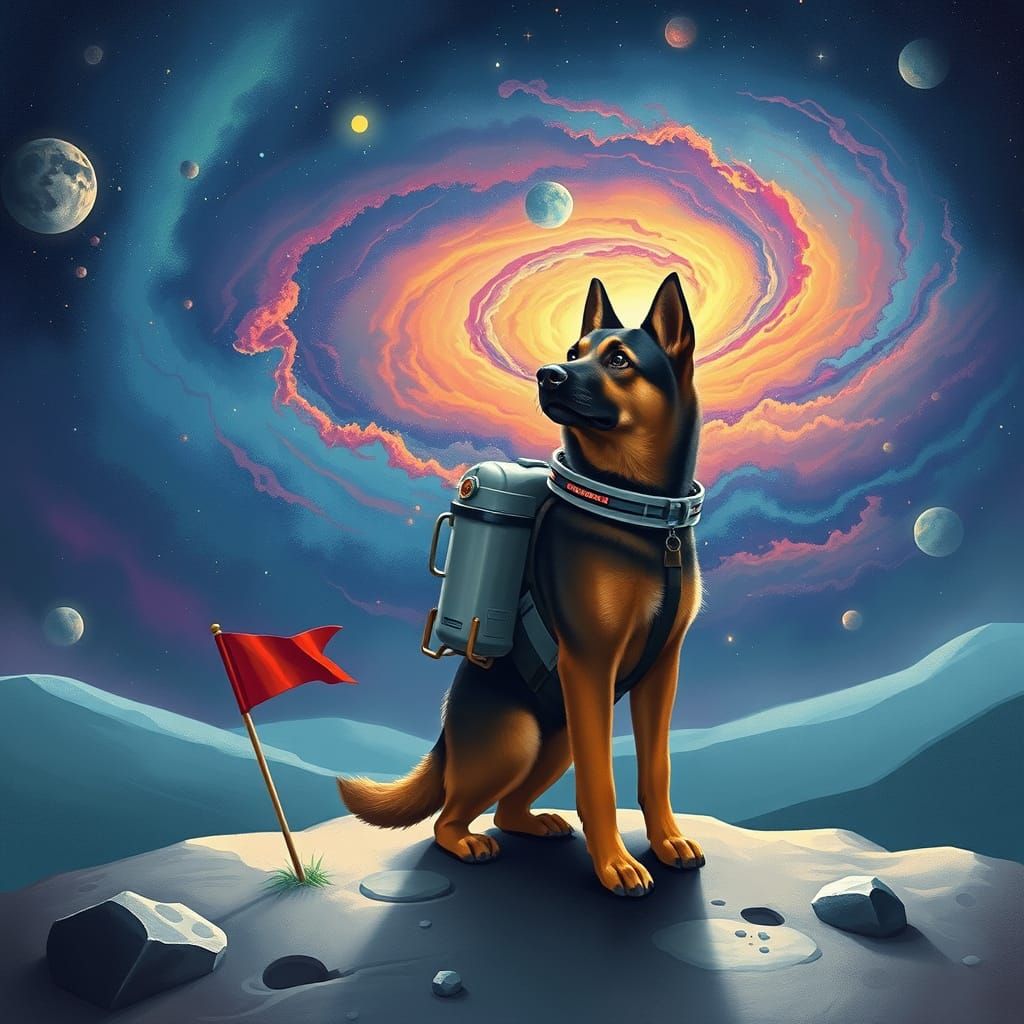 Brave German Shepherd Astronaut Explores Cosmic Galaxy in Wh...