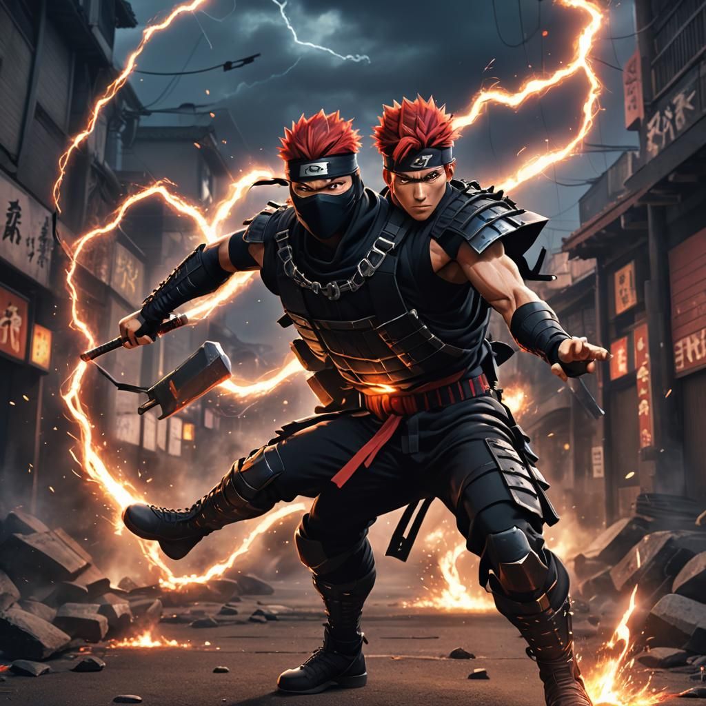 Anime Ninja with Lightning and Fire Powers