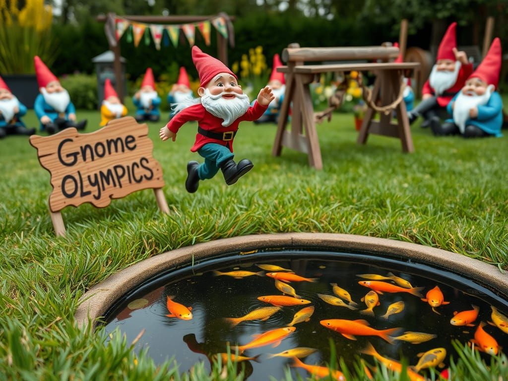 Gnome Olympics: A Garden Gnome's Leaping Feat