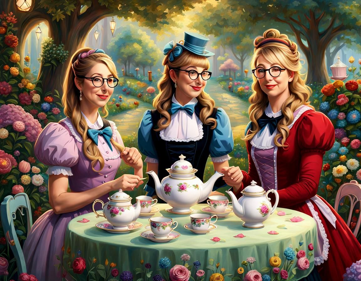 Student Tea Party in Kinkade Style