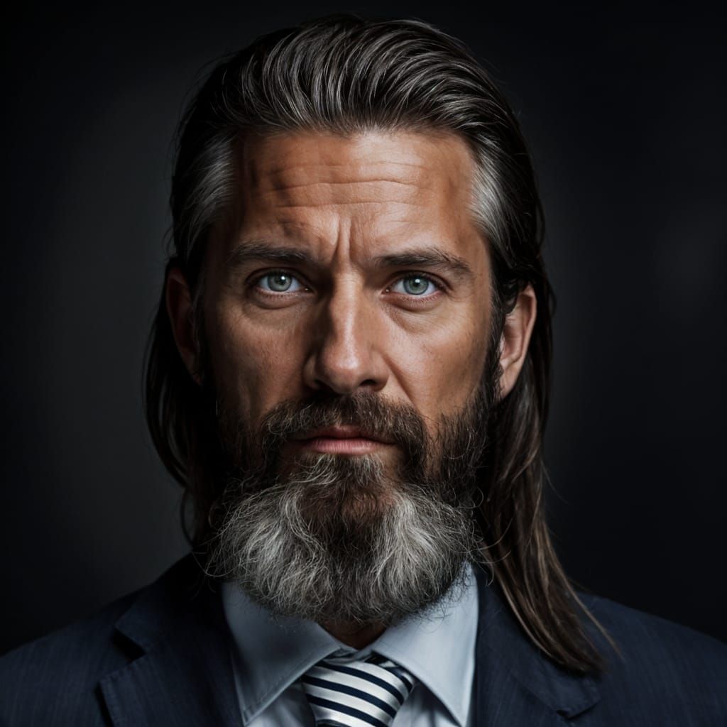 Professional Portrait with Silver and Blue Tie