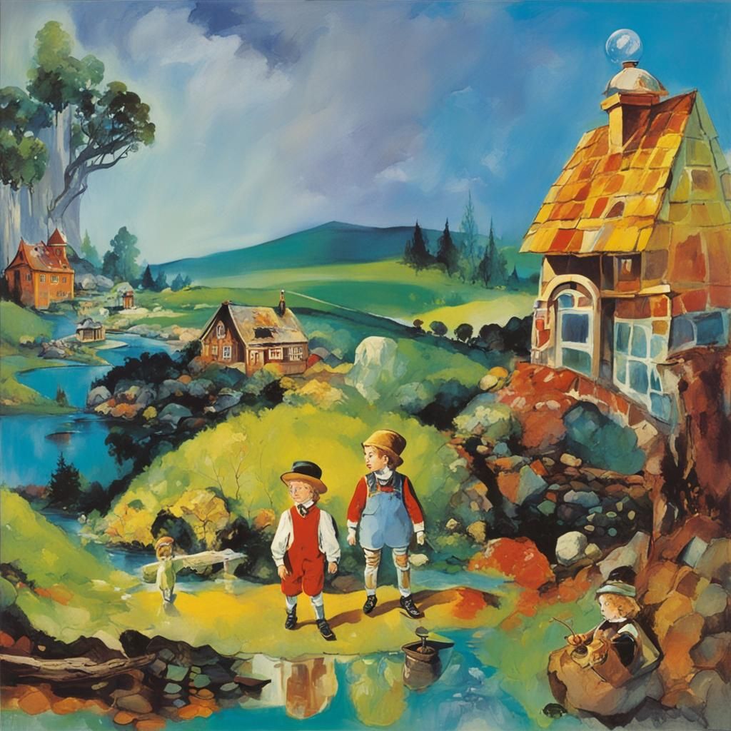 Hansel and Gretel in a Surreal Chocolate Factory