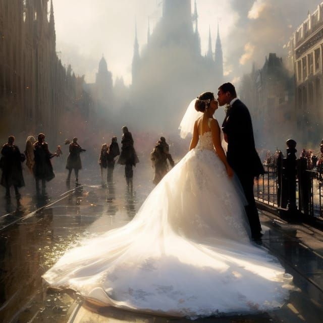 Elegant Bride in Intricate Dress, Splash Art Style