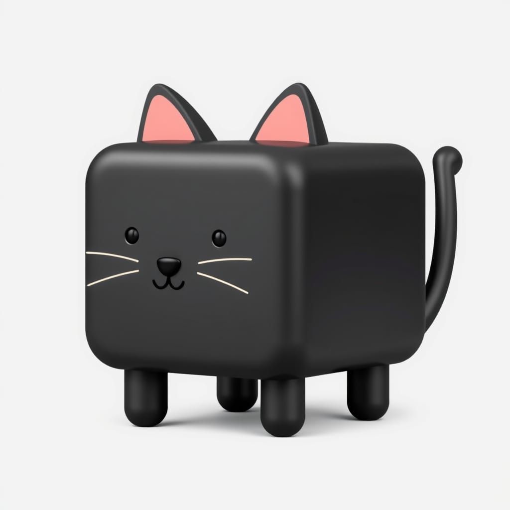 Cute Cat Cube Character CGI Art