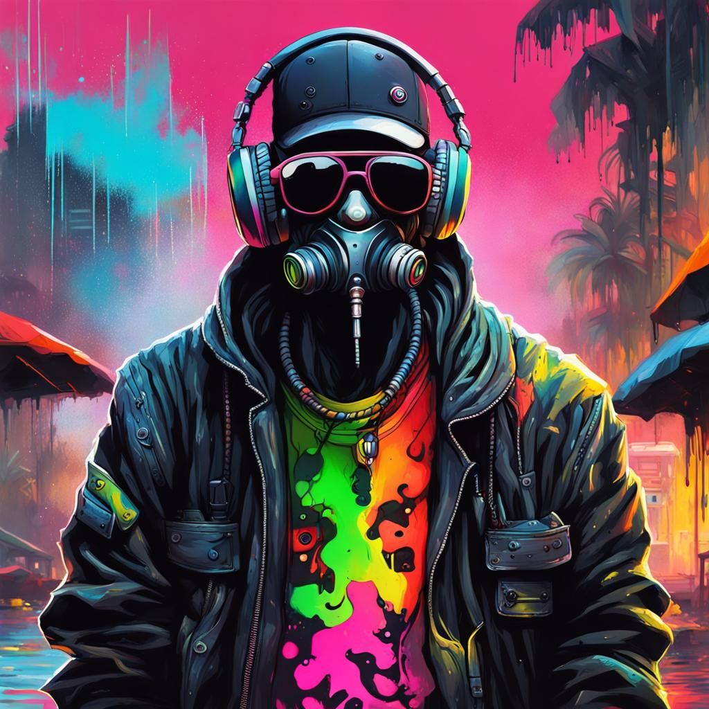 Cyberpunk Reggae Man in Graffiti Art Style