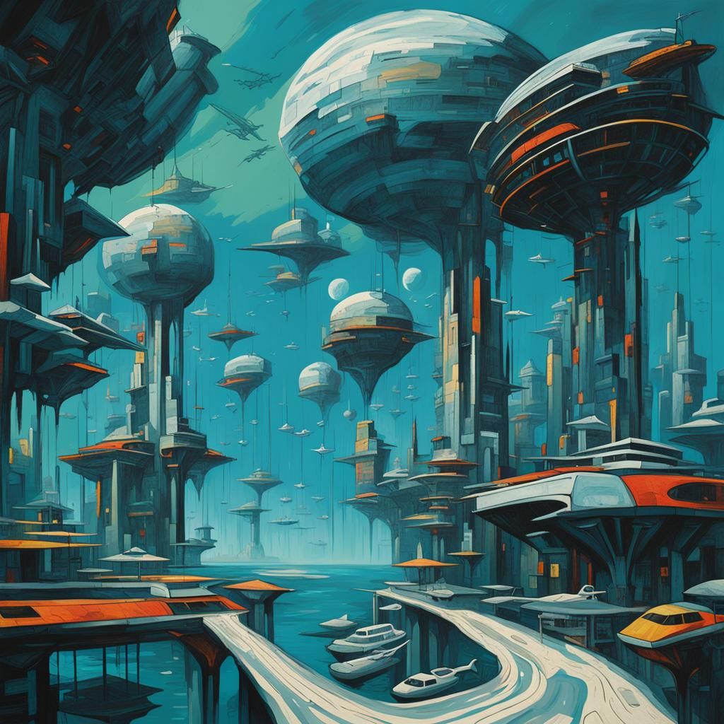 Futuristic City on Stilts: Abstract Fine Art