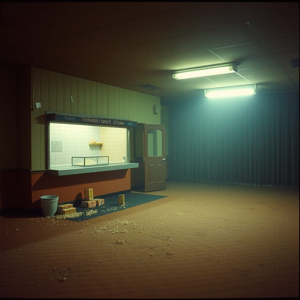 Ethereal 1980s Movie Theater Concession Stand in Lonely Deca...