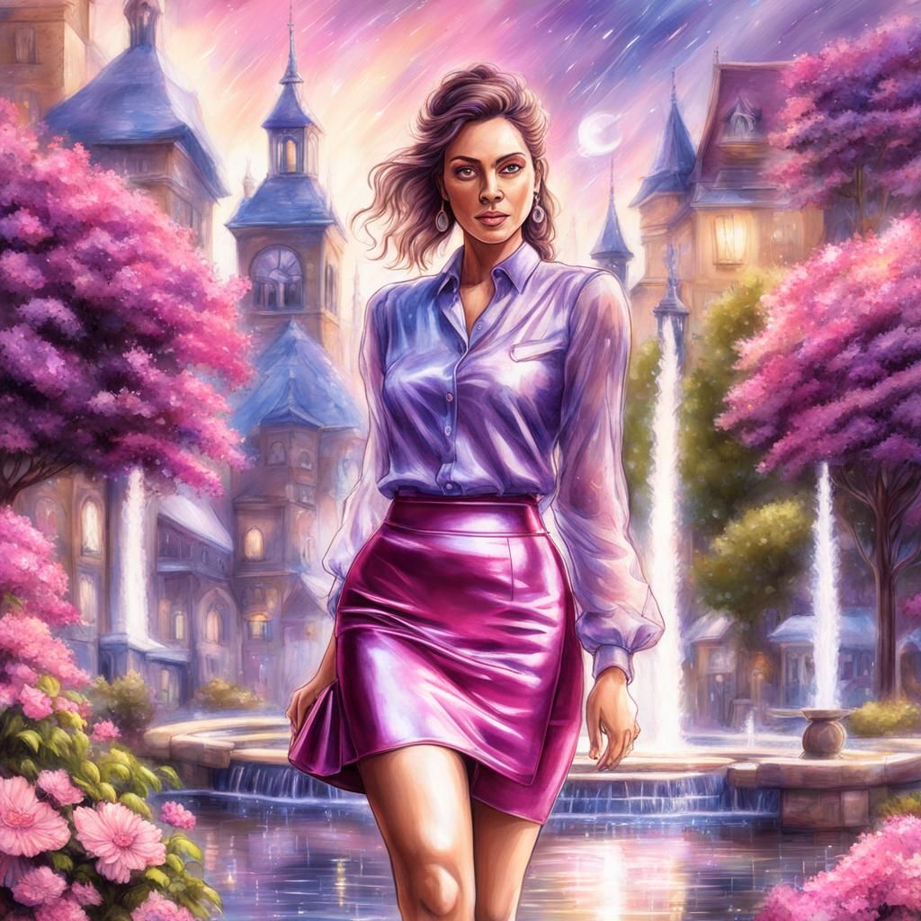 Pencil Sketch of a Beautiful modern Womanon a village square