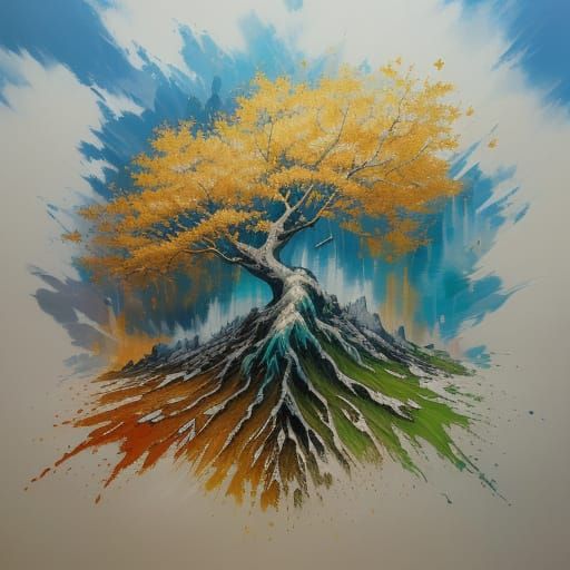 Golden Fissures Heal Mountain in Ethereal Light