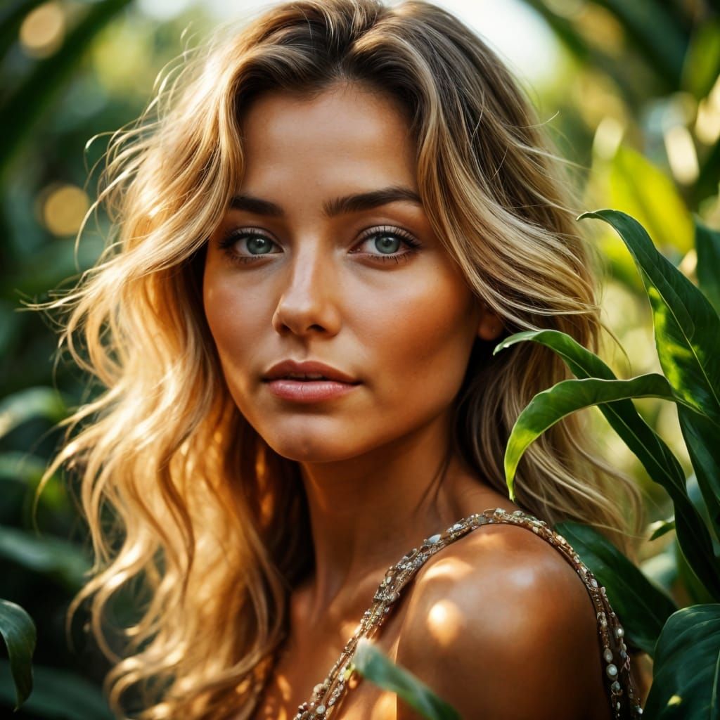 Serene Woman in Enchanting Tropical Landscape Portrait