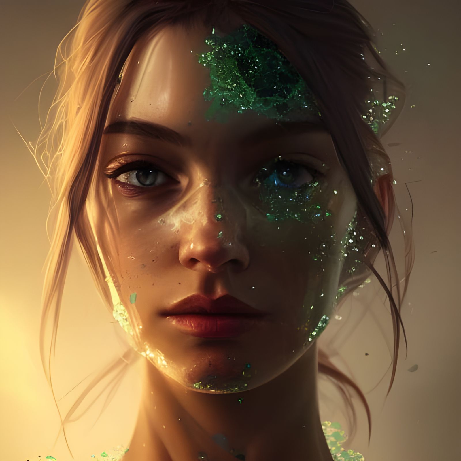 Shattered Glass Portrait in Art Nouveau Style