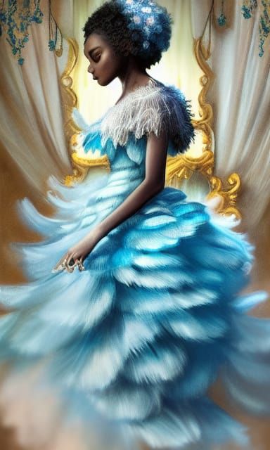 Black Swan Queen Portrait with Lilies