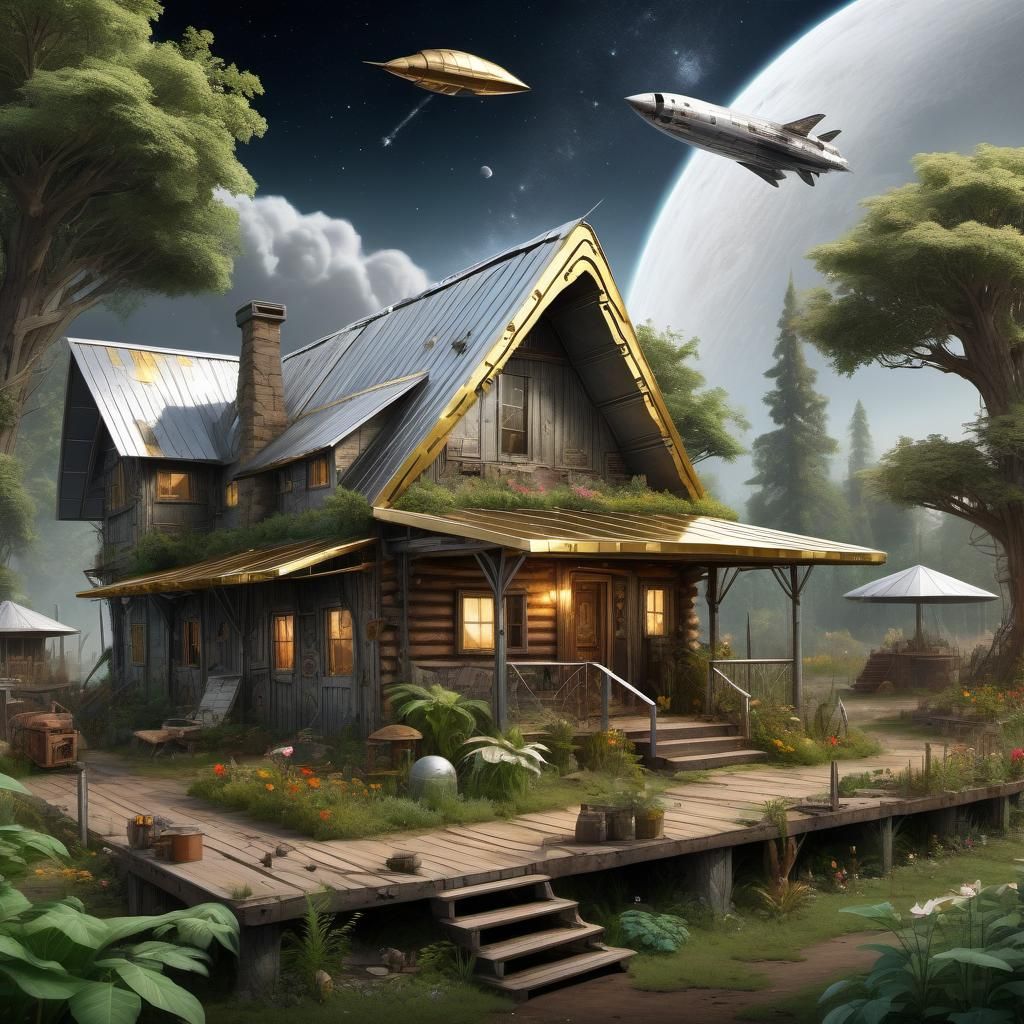 Post-Apocalyptic Compound with Garden and Spaceplane