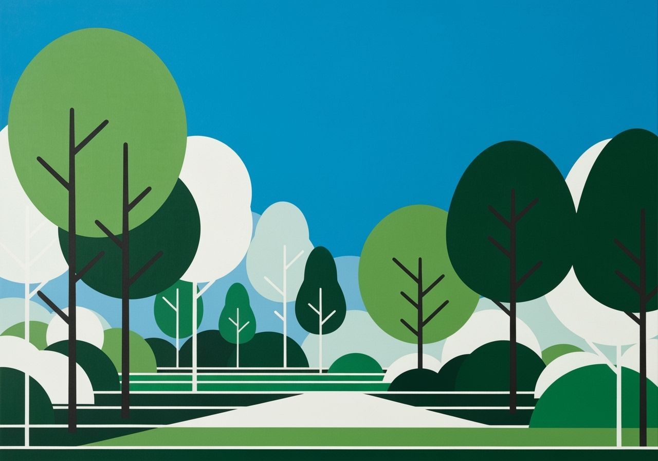 Geometric Abstract Trees in Green and White Cubism Style