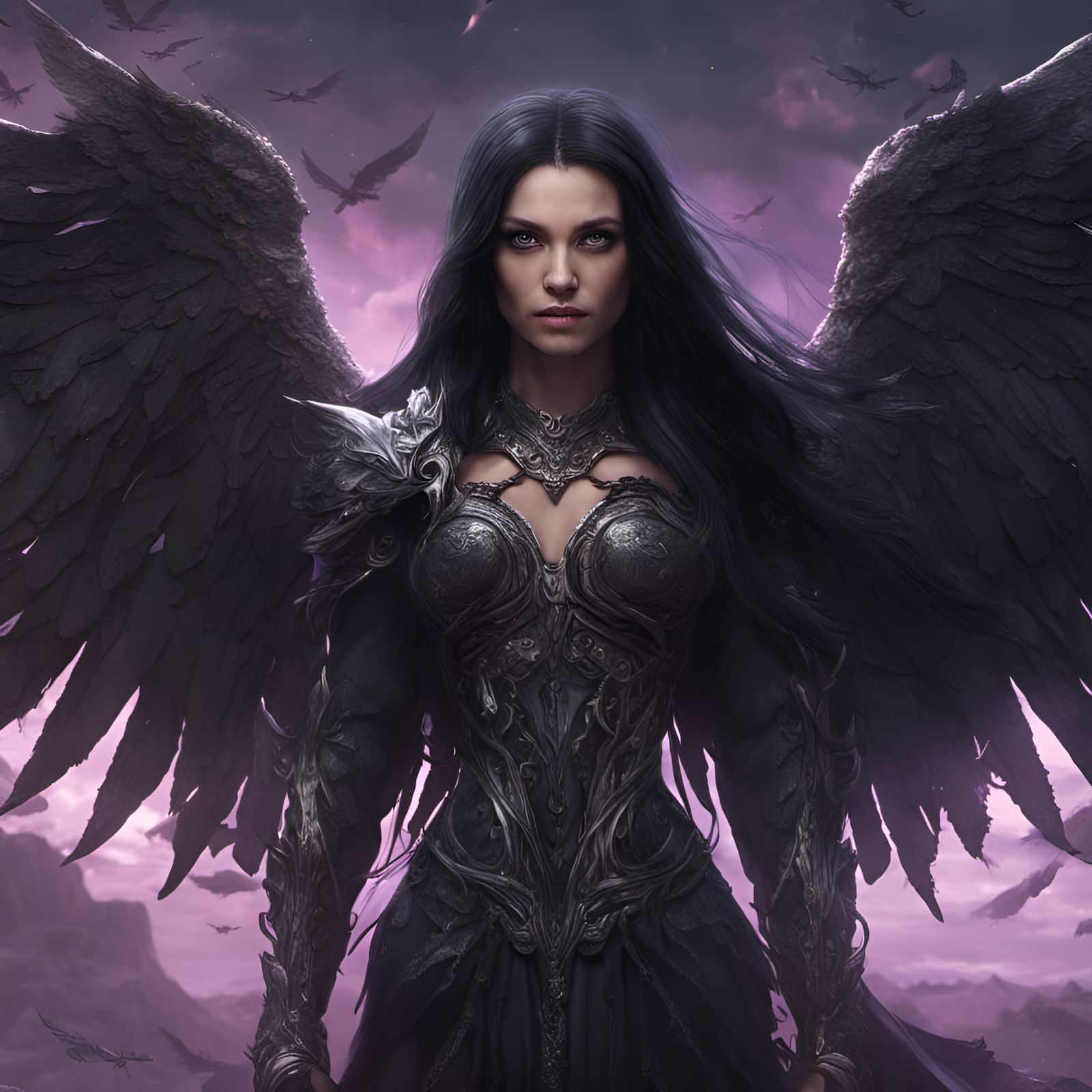 Dark Angel with Lavender Eyes: Fantasy Art