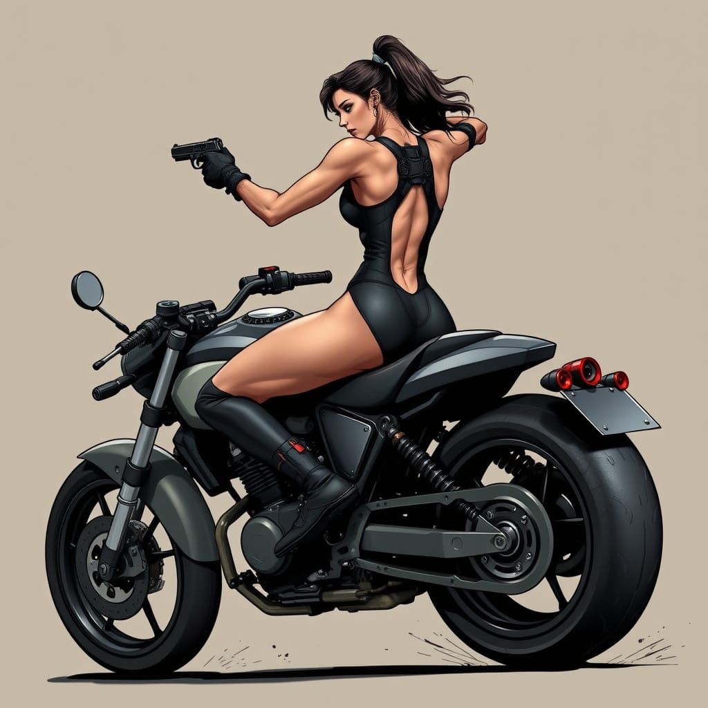 Cyberpunk Motorcycle Rider in High-Octane Action
