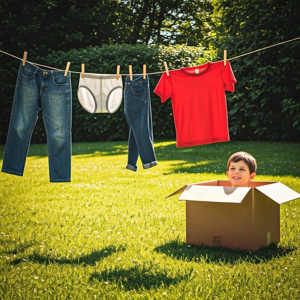 Nostalgic Boy in Box: Sun-Drenched Suburban Scene