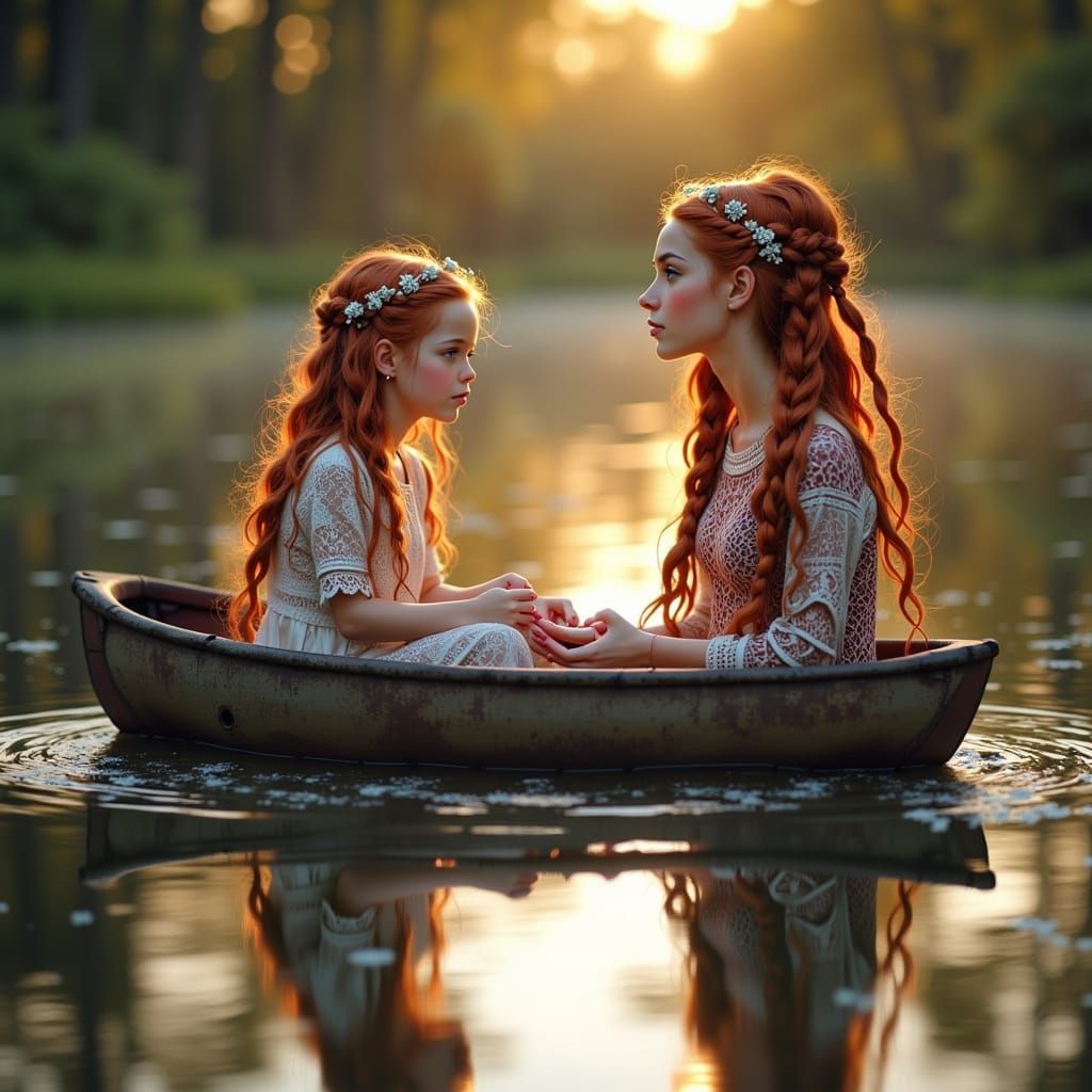 Girl Sees Future Self in Ethereal Lake Reflection