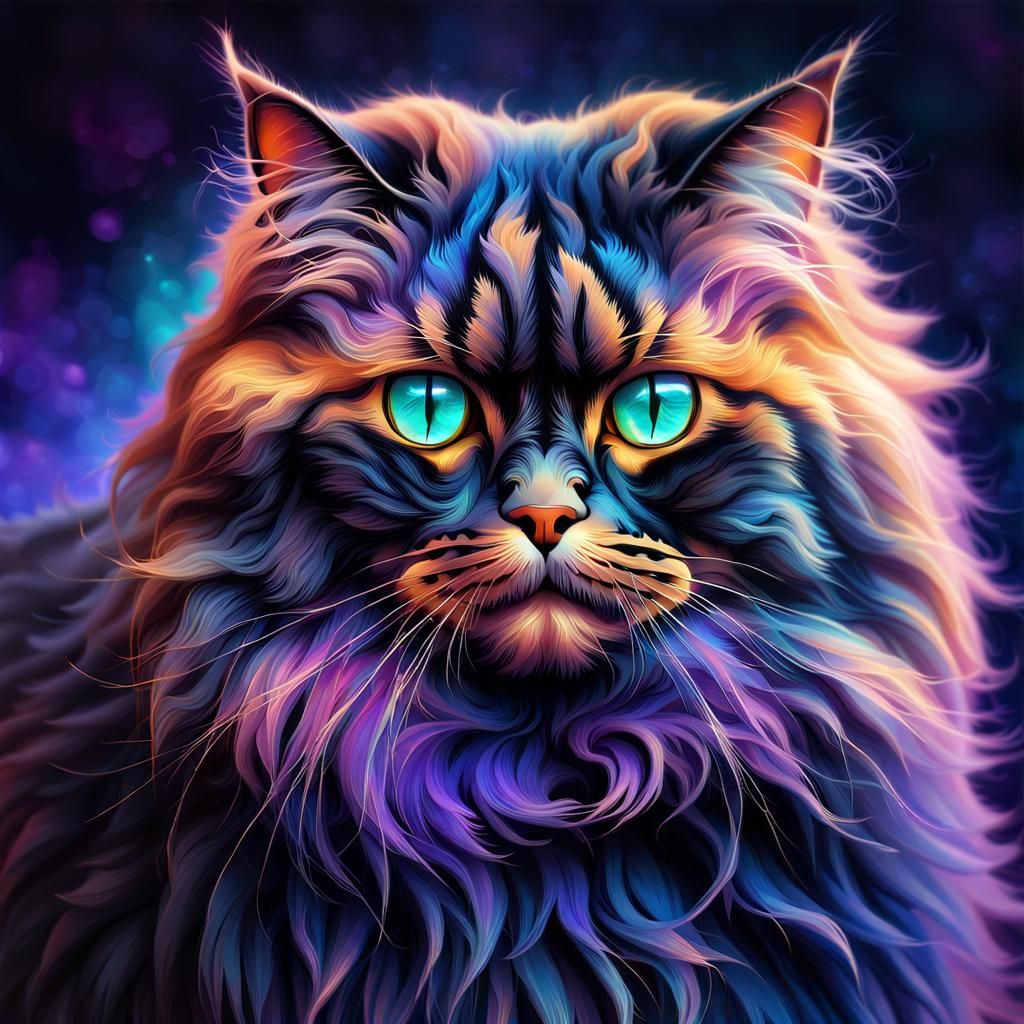 Ethereal Persian Cat Portrait in Digital Art