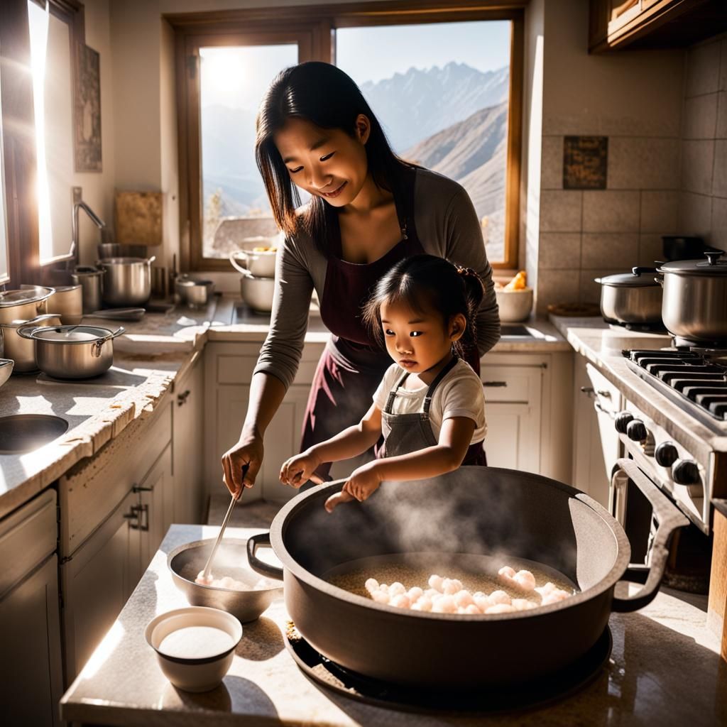 Lhasa de Sela and Daughter Cooking in Warm Sunlight