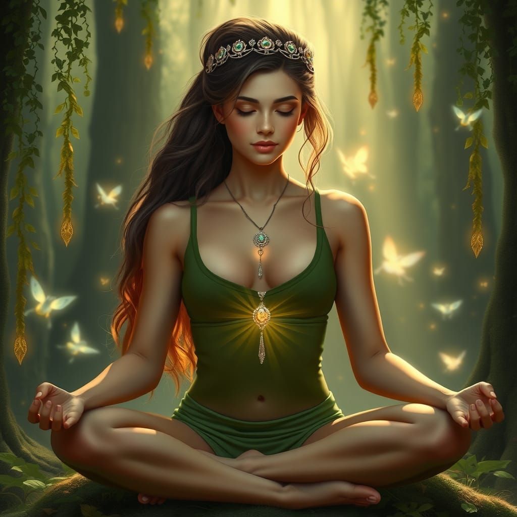 Mystical Forest Yoga: A Serene Fairytale Scene