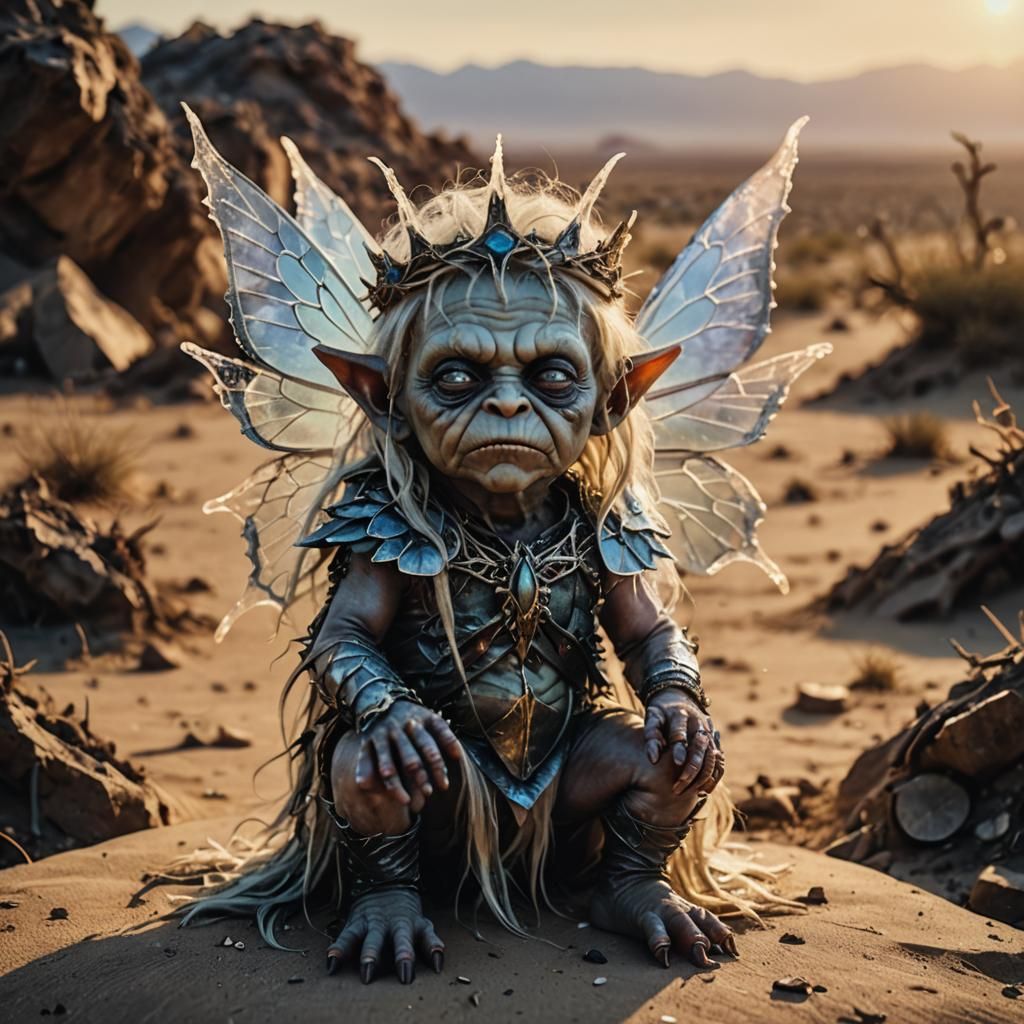 Evil Goblin King on Bone Throne in Wasteland