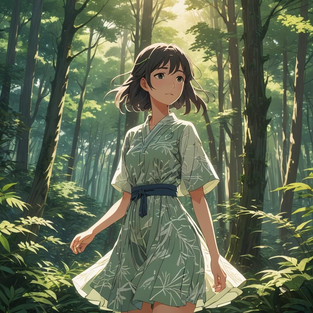 Anime Girl in Forest, Makoto Shinkai Style