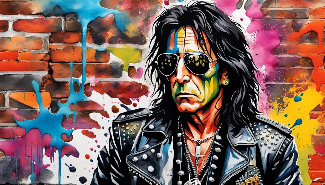 Alice Cooper Portrait in Watercolor Street Art