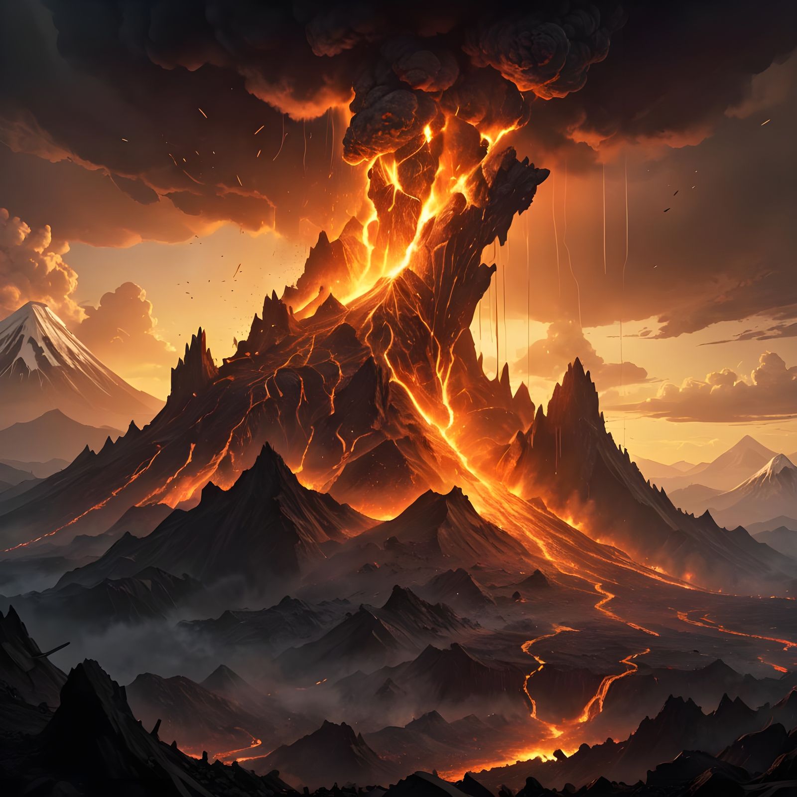 Fantastical Landscapes of Active Volcanoes in Dark Fantasy S...