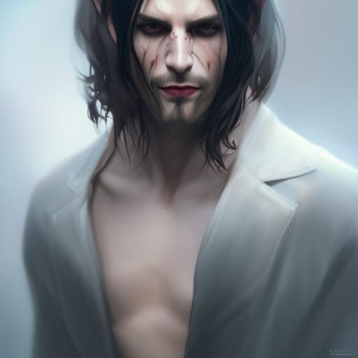 Detailed Portrait of Long Hair Male Vampire