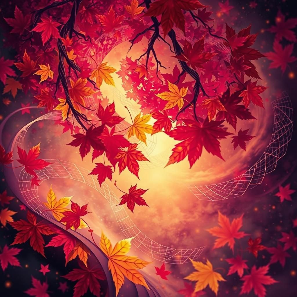 Swirling Autumn Leaves in Abstract Digital Art