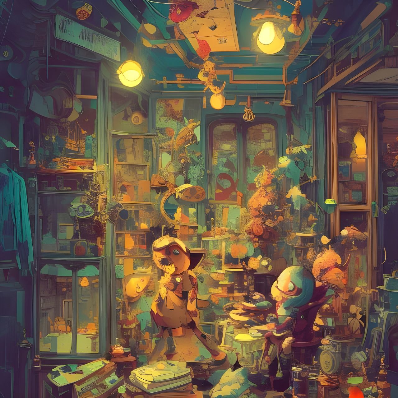 Quirky Thrift Shop in Detailed 3D Comic Style