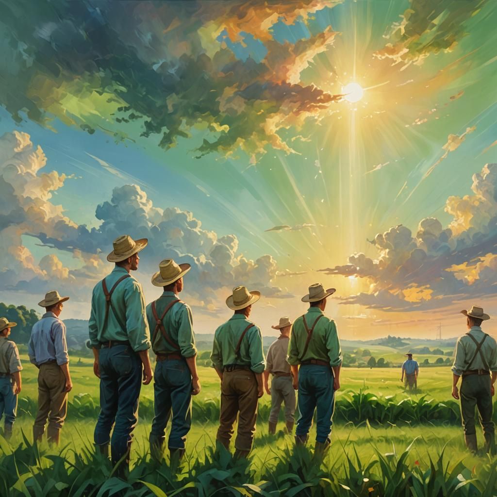 Farmers awaiting the Harvest moon detailed matte painting, d...