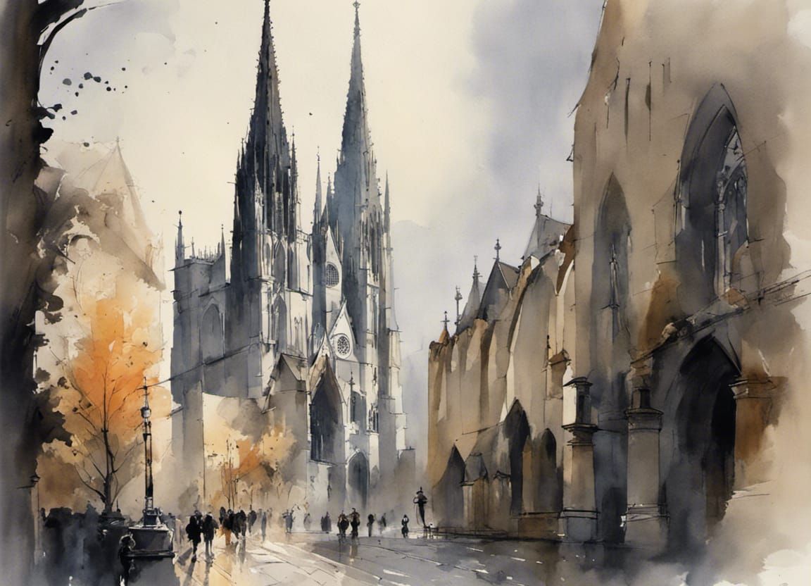 Gothic Cathedral in Watercolor Style