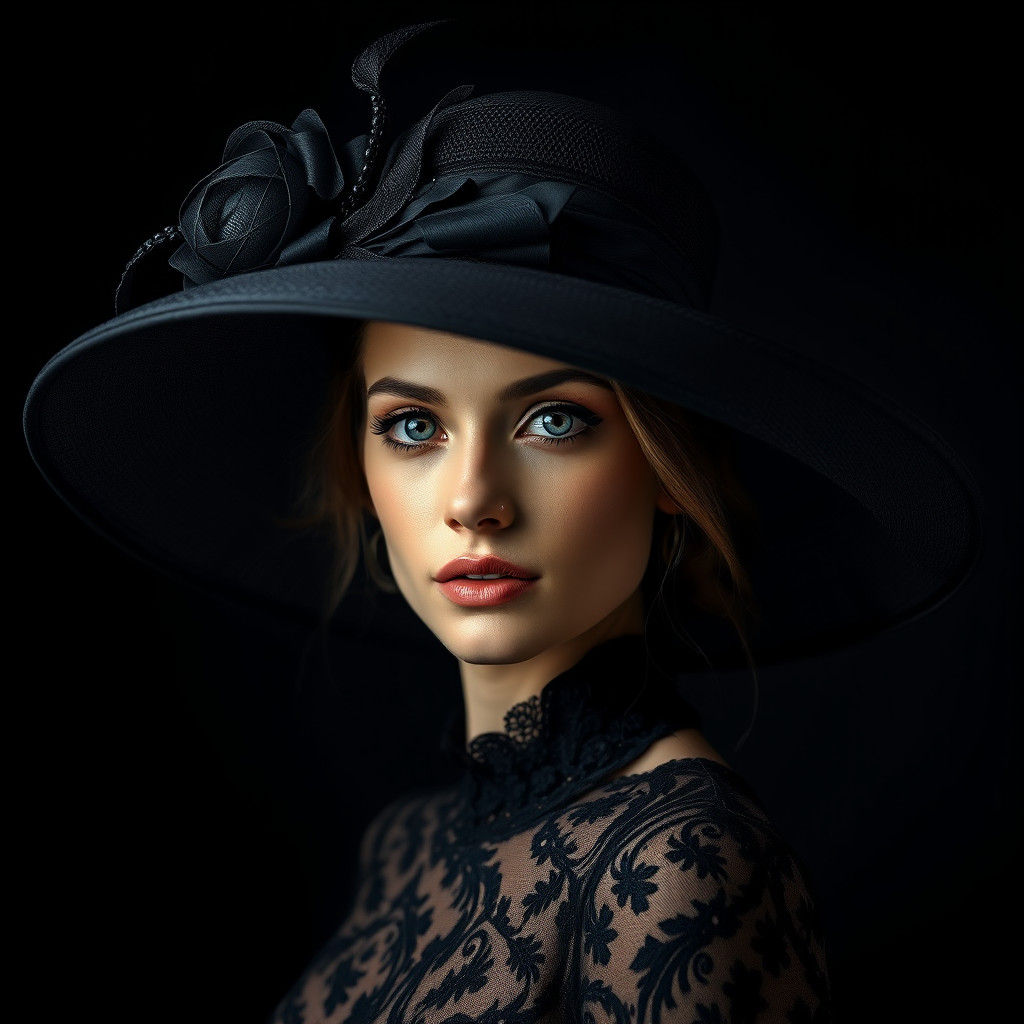 Avant-Garde Fashion: Woman in Sweeping Black Hat