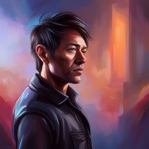 Dramatic Hyperrealistic Portrait with Colorful Background