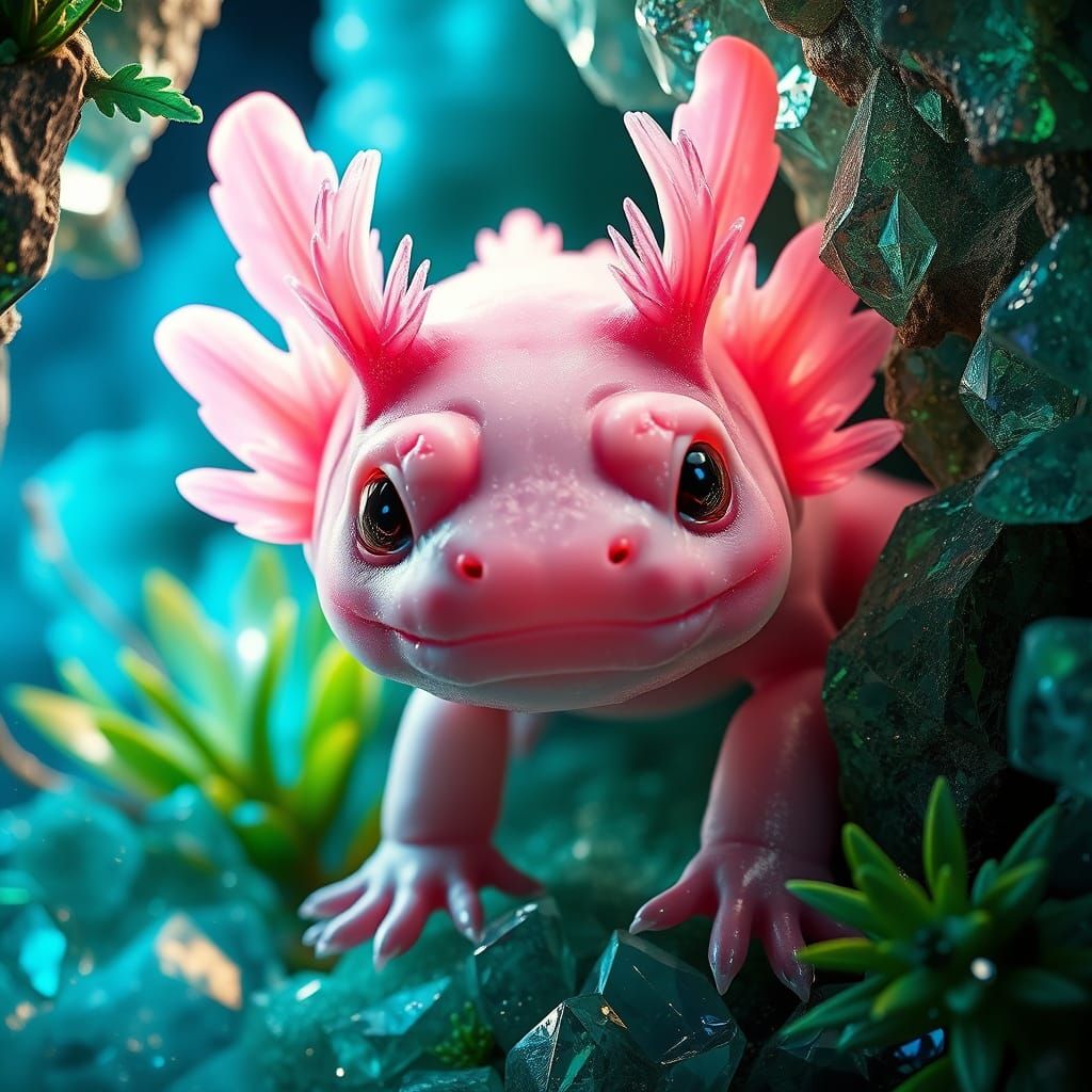 Enchanted Axolotl in Crystal Cave