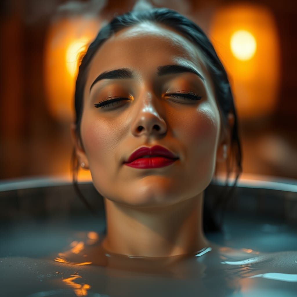 Serene Woman Meditates in Japanese Onsen