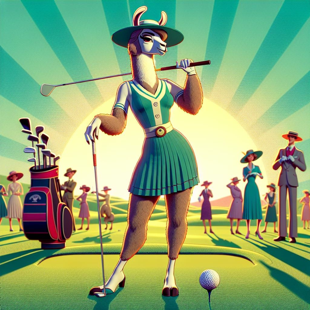 Llama Golfer in 1920s Style Digital Art