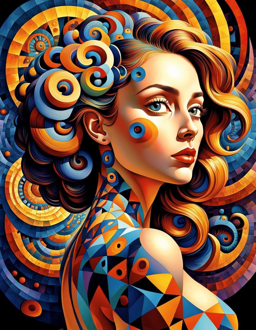 Vibrant Portrait of Woman Made from Colorful Numbers and Cod...