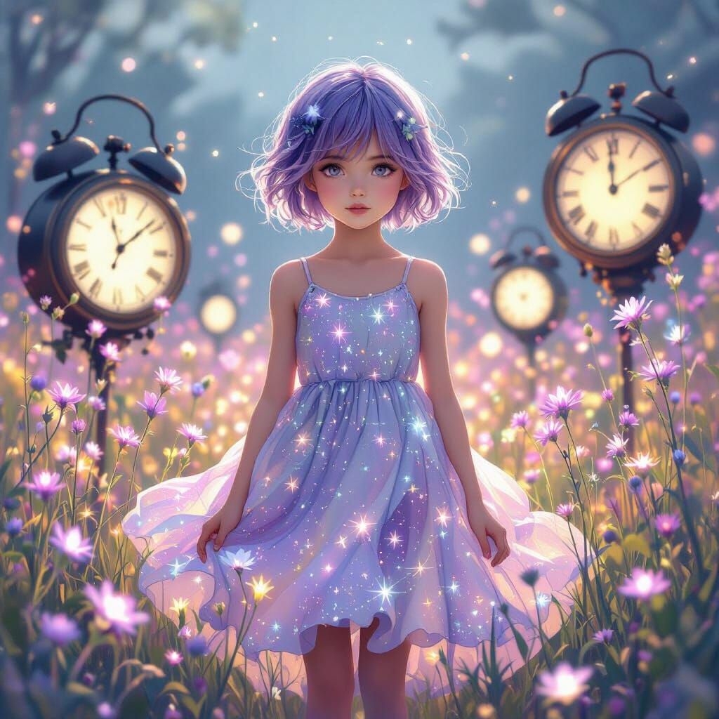Girl in Stardust Dress with Bioluminescent Flora