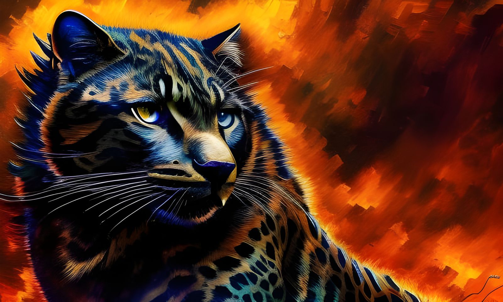 Steampunk Jaguar: Detailed Impasto Ink Drawing