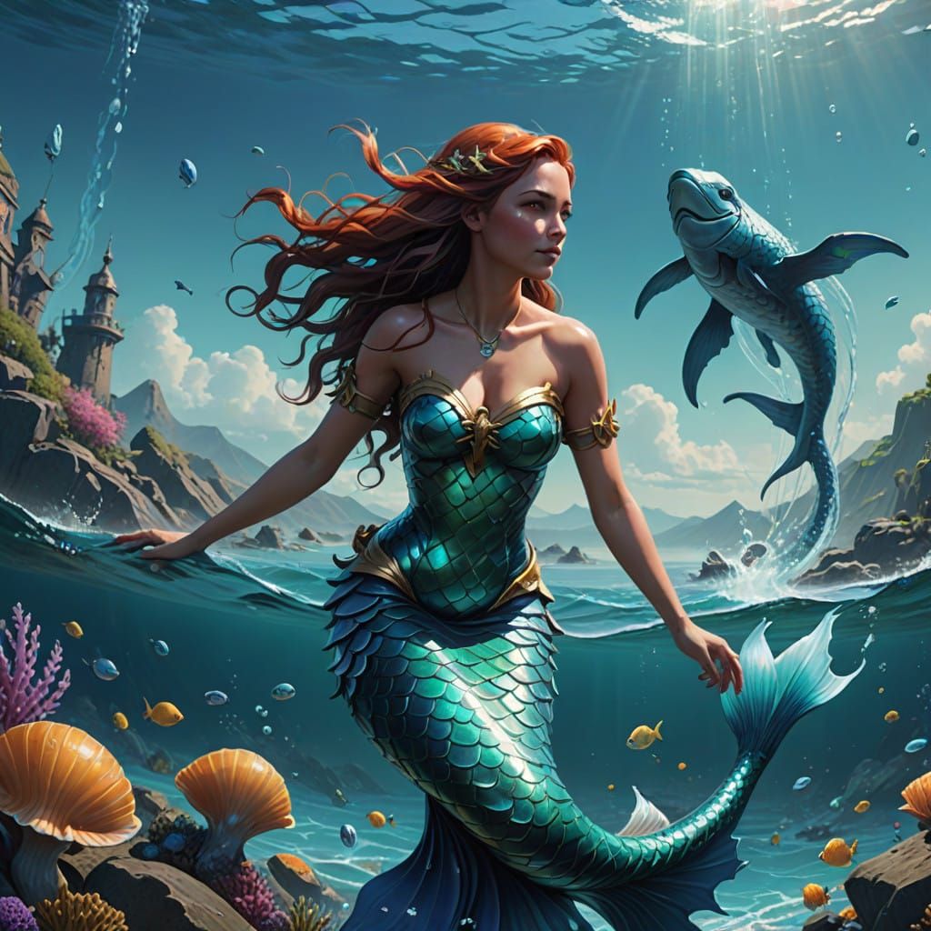 Majestic Mermaid Glides Through Dreamy Ocean Depths